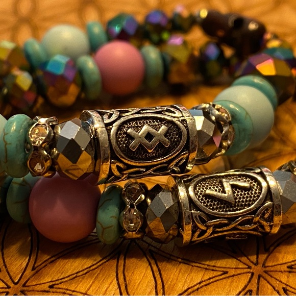 Handmade Sacred Geometry Matching Bracelet Set with Ancient Runes - Picture 1 of 7